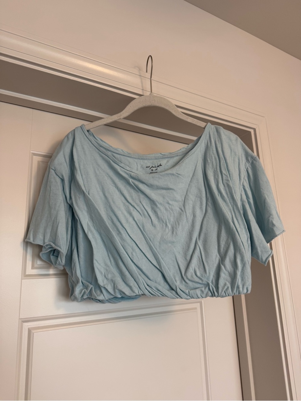 Urban Outfitters Out From Under Light Blue Cropped Bubble Short Sleeve Top Small